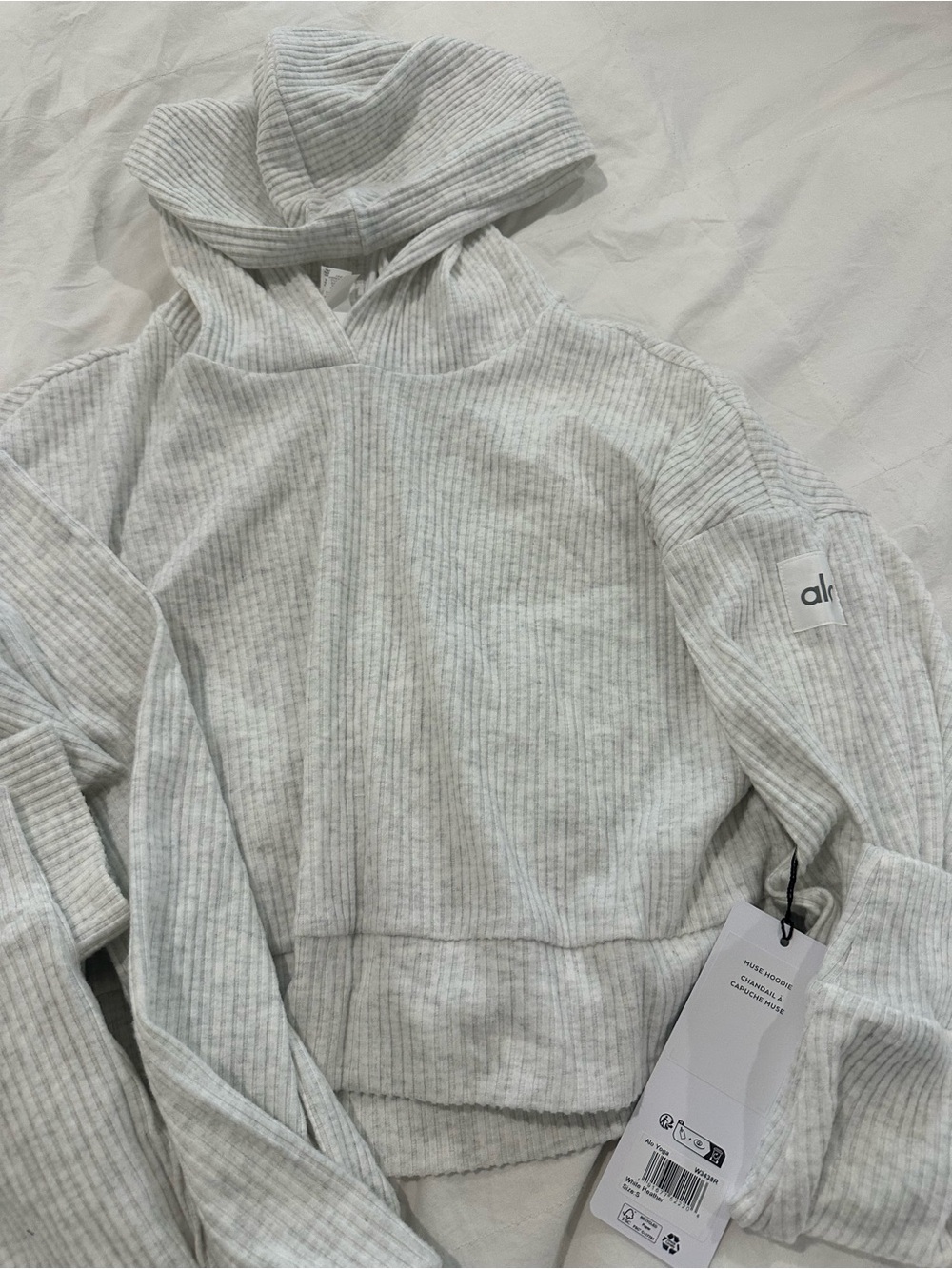 ALO Yoga Light Heather Gray Ribbed Hoodie & Jogger Set - Picture 2 of 5